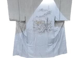 アンティーク　絞り　田舎風景模様男物長襦袢